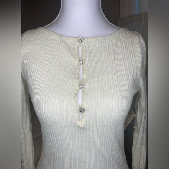NWT Free People Amiri Knit Top Tofu Ivory Rhinestone Buttons XS - Picture 6 of 15
